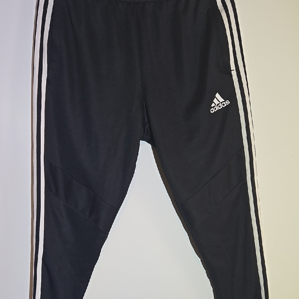 Adidas Black Sweatpants with Tapered Fit and Iconic Stripes